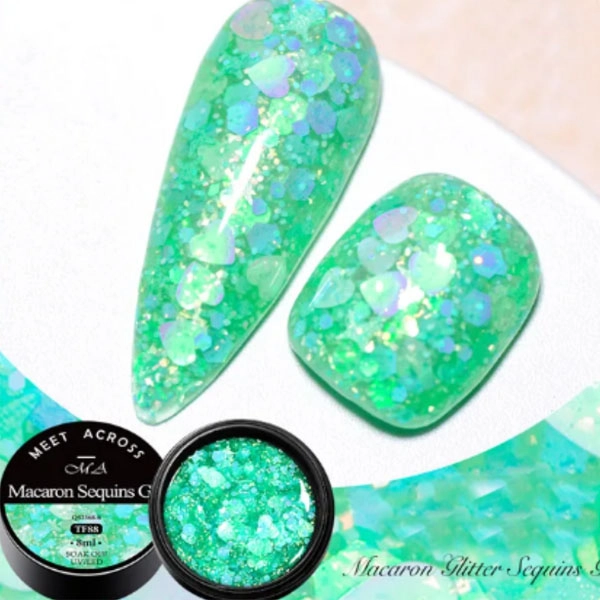 Barvni LED-/UV-gel Macaron glitter, 8ml