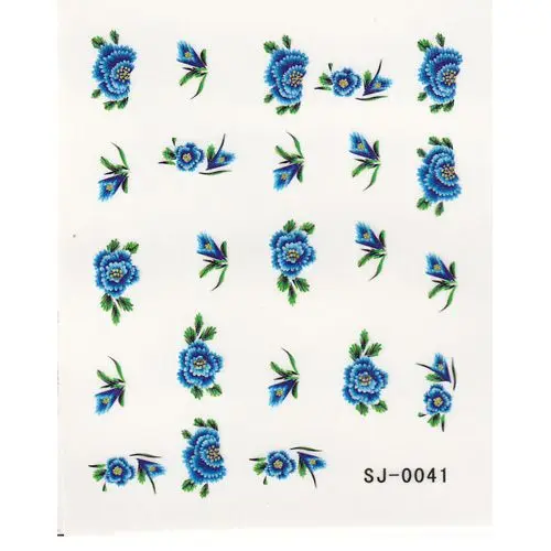 Nail art vodne nalepke - modre rožice, listi