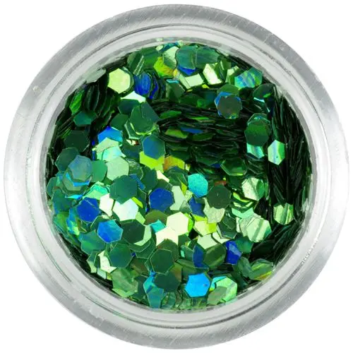 Hologramski okraski za nohte - zeleni šestkotniki, 2 mm