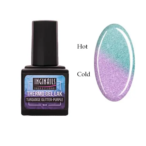 Barvni termo gel lak Inginails Professional - Turquoise Glitter-Purple