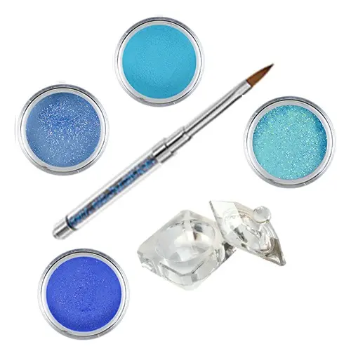 Komplet Blue glitter Inginails - komplet barvnih akrilnih prahov za okraševanje nohtov