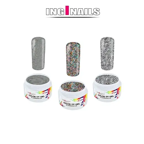 KOMPLET Silver Sparkles: 3 barvni UV-geli