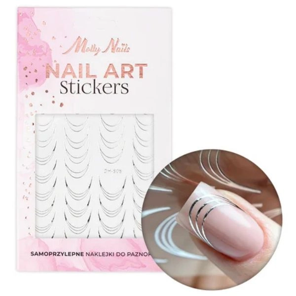 Nalepke za nohte – French Smile Line, 39 kosov, srebrne – DH-808