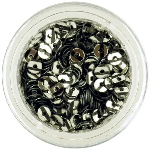 Bleščeči srebrni okrogli diski za okraševanje nohtov s črnimi črtami