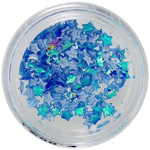 Nail art dekoracija - opalescentne zvezdice iz blaga, modre