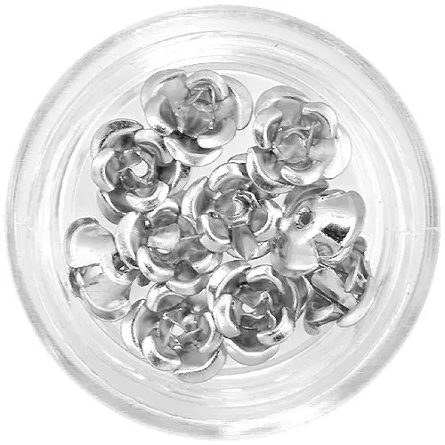 Keramična nail art dekoracija - srebrne vrtnice, 10 kosov