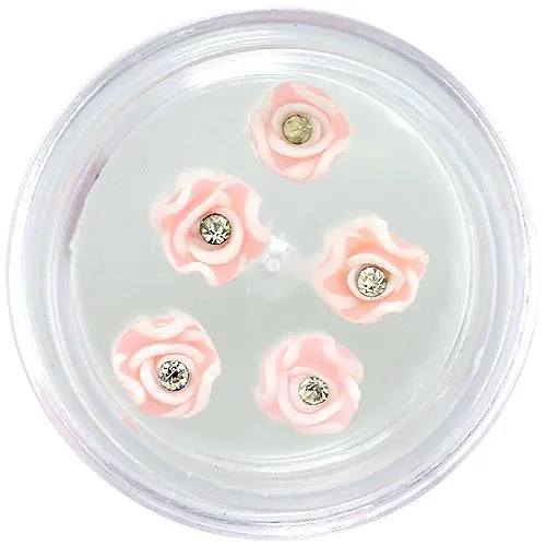 Svetlo rožnate in bele akrilne cvetlice z okrasnim kamenčkom