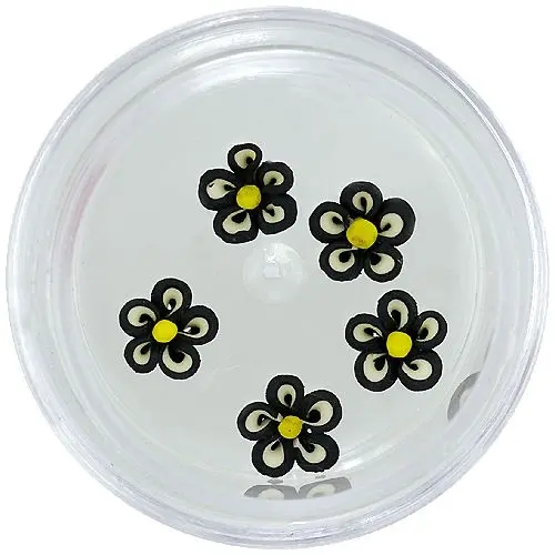 Okraski za nohte - akrilne cvetlice, črne in bele, rumena sredina