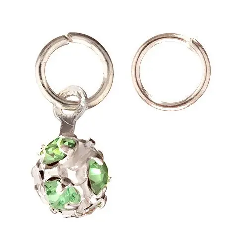 Okrasen piercing v obliki kroglice s svetlo zelenimi okrasnimi kamenčki